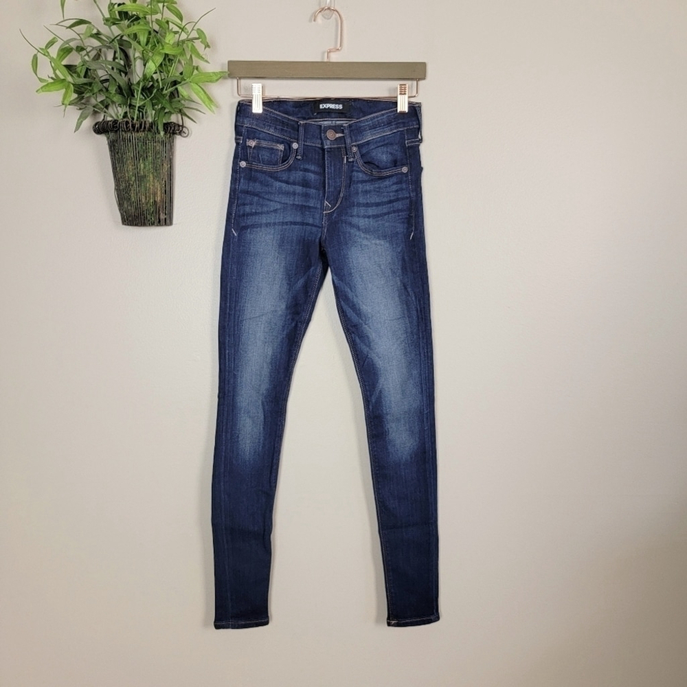 Express 00 Legging Mid Rise Skinny Jegging Dark Wash Super Stretch Jeans